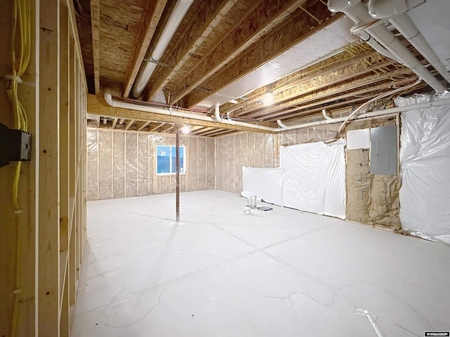 basement featuring electric panel