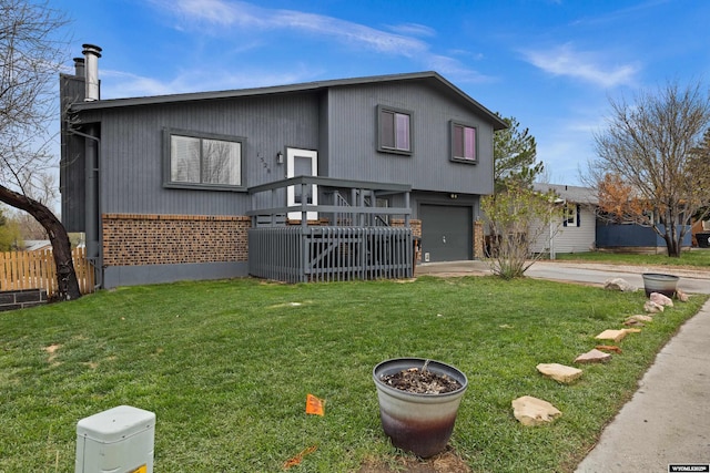 view of front facade featuring a chimney, concrete driveway, and an attached garage