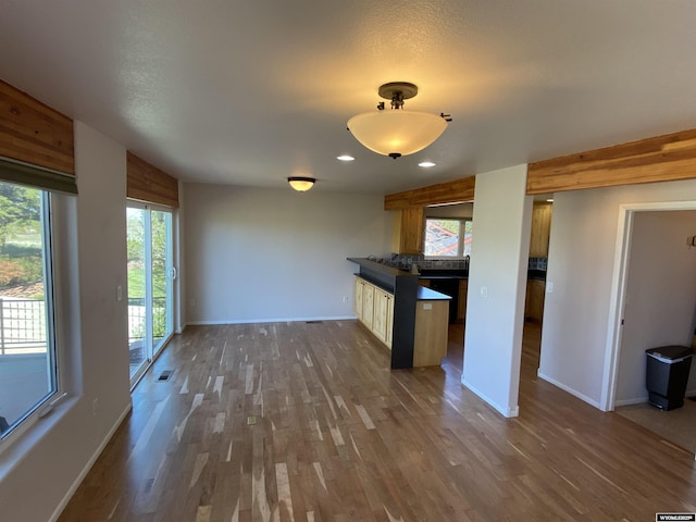 4230 S Oak St, Casper, WY 82601 - kitchen with wood finished floors, dark countertops, baseboards, healthy amount of natural light, and recessed lighting