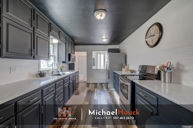 kitchen with appliances with stainless steel finishes, a sink, healthy amount of natural light, and decorative backsplash