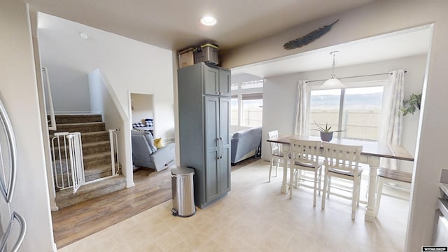 dining space with stairs