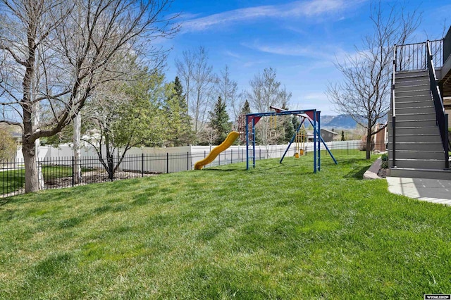 view of play area featuring stairway