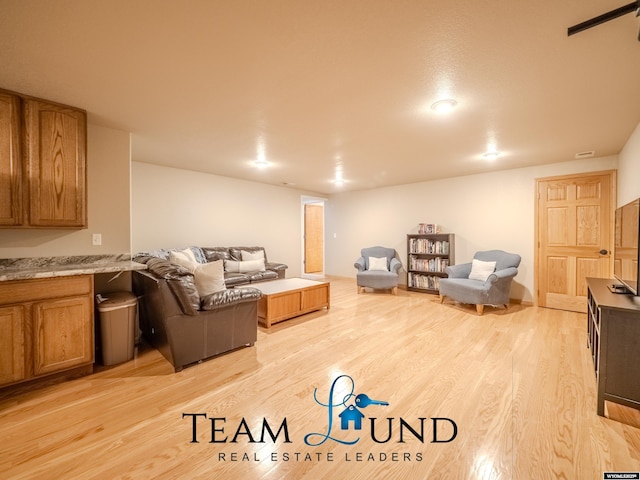 living area featuring light wood finished floors