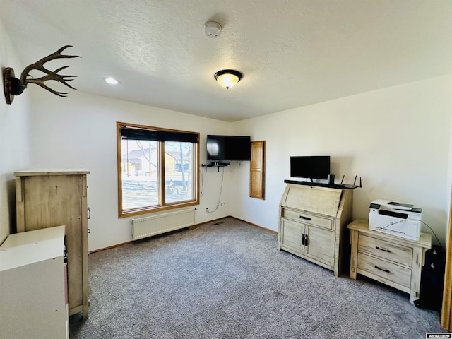 920 Laramie St, Rock Springs, WY 82901 - unfurnished bedroom with radiator heating unit, carpet, baseboards, recessed lighting, and a textured ceiling