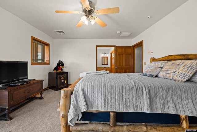 bedroom featuring carpet flooring and ceiling fan