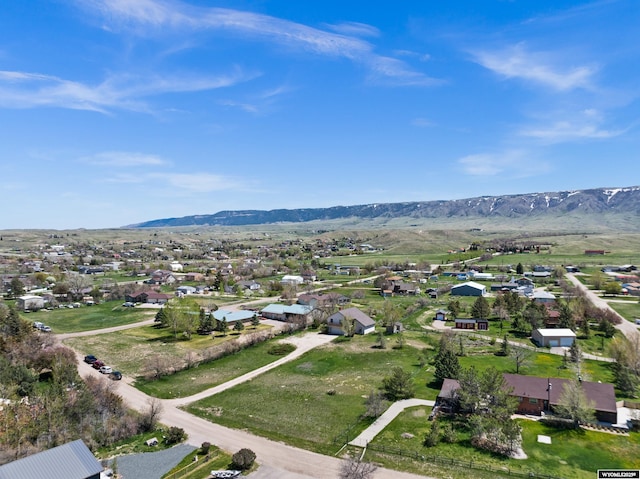 aerial view of residential area with a mountain backdrop