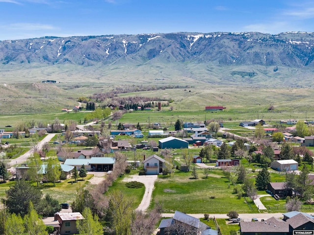 drone / aerial view of a mountainous background