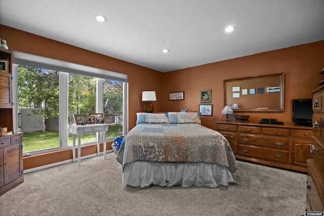 bedroom with carpet flooring and recessed lighting