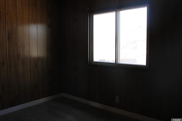 7 N Schmid Dr, La Barge, WY 83123 - spare room with baseboards, dark wood-type flooring, and wood walls