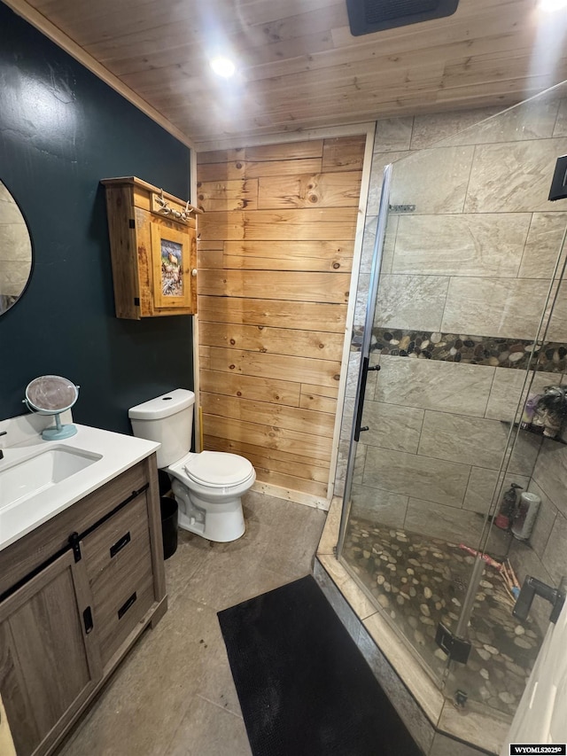71 Sterling Dr, Daniel, WY 83115 - full bathroom with a stall shower, toilet, vanity, and wood ceiling