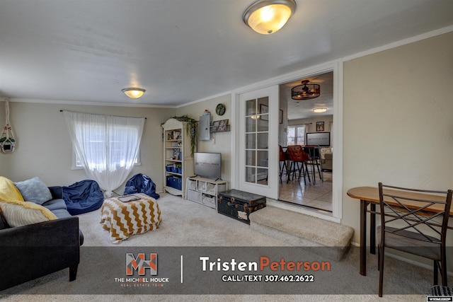 2819 E 6th St, Casper, WY 82609 - carpeted living area featuring ornamental molding