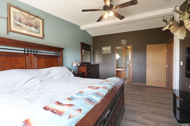 33 Oxbow Rd, Buffalo, WY 82834 - bedroom with wood finished floors, a ceiling fan, baseboards, and ensuite bath