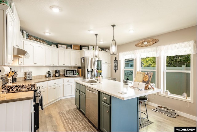 750 N Adams Ave, Buffalo, WY 82834 - kitchen featuring stainless steel appliances, white cabinetry, light wood-type flooring, and a sink