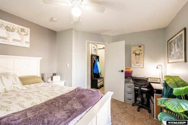 750 N Adams Ave, Buffalo, WY 82834 - bedroom featuring carpet floors, an office area, a spacious closet, ceiling fan, and a closet