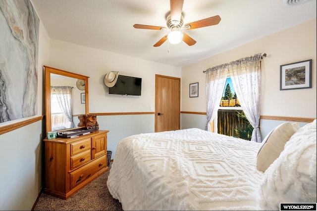 750 N Adams Ave, Buffalo, WY 82834 - carpeted bedroom with multiple windows and a ceiling fan