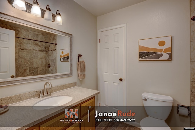 full bath featuring toilet, vanity, and a shower