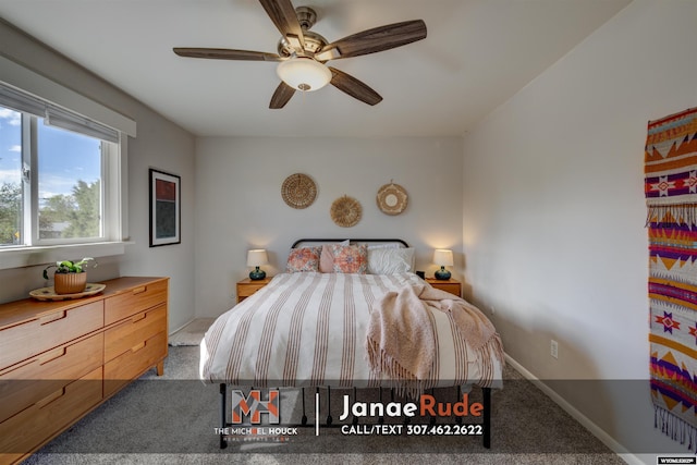 bedroom with carpet floors and ceiling fan
