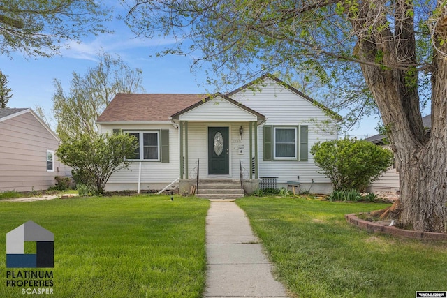 bungalow with a front lawn