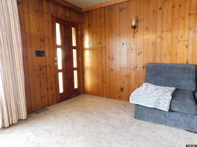 295 N 1st Street E, St, Green River, WY 82935 - living area featuring wooden walls and carpet flooring
