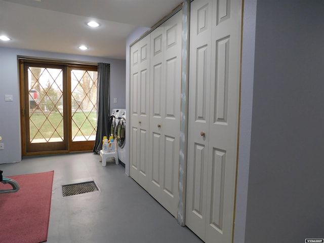 295 N 1st Street E, St, Green River, WY 82935 - entrance foyer with finished concrete flooring, washer and clothes dryer, and recessed lighting