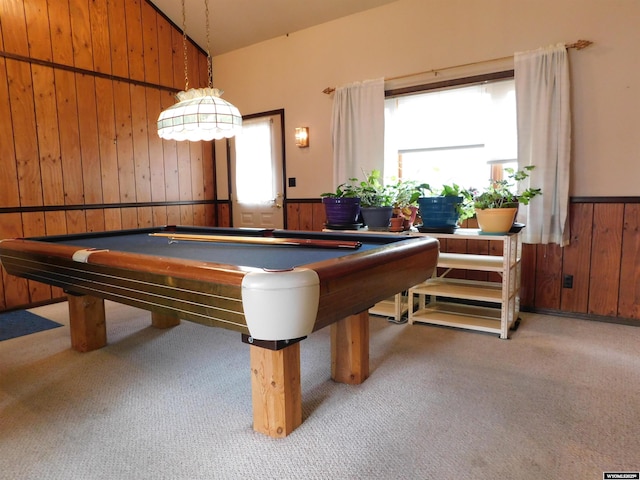 295 N 1st Street E, St, Green River, WY 82935 - game room featuring wooden walls, carpet floors, wainscoting, and pool table