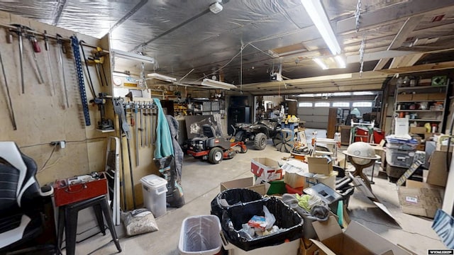 garage featuring a workshop area