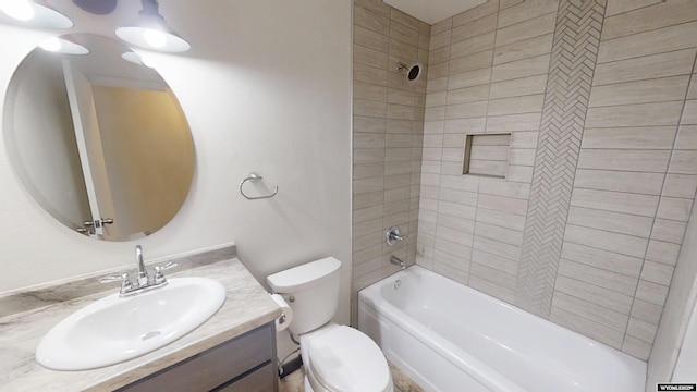 full bathroom with toilet, vanity, and shower / bath combination