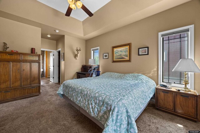 bedroom with carpet flooring and ceiling fan