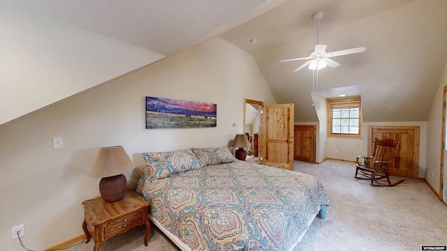 2908 Esterbrook Rd, Esterbrook, WY 82633 - carpeted bedroom featuring vaulted ceiling, baseboards, and ceiling fan
