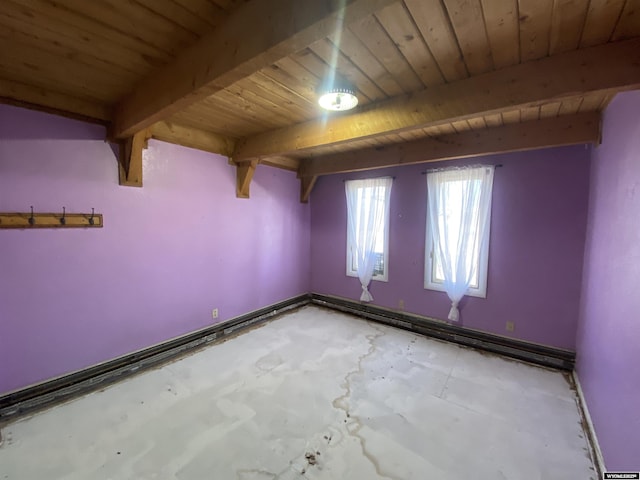 320 Turquoise Dr, Riverton, WY 82501 - empty room featuring wood ceiling with exposed beams, unfinished concrete flooring, and baseboards