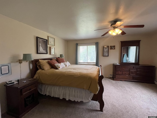 801 Circle Dr, Wheatland, WY 82201 - carpeted bedroom with ceiling fan and a baseboard heating unit