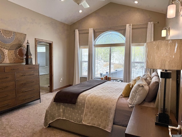 617 Lucille Cir, Evanston, WY 82930 - carpeted bedroom with vaulted ceiling, recessed lighting, a ceiling fan, and baseboards