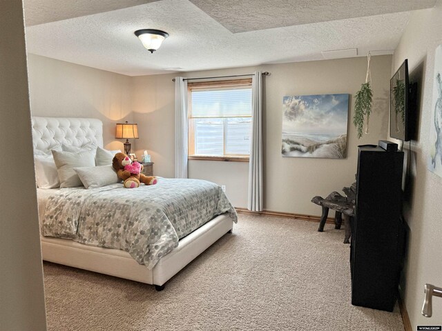617 Lucille Cir, Evanston, WY 82930 - bedroom featuring light carpet, a textured ceiling, and baseboards