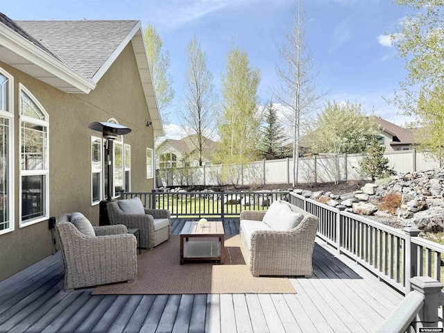 617 Lucille Cir, Evanston, WY 82930 - wooden terrace featuring an outdoor living space and a fenced backyard