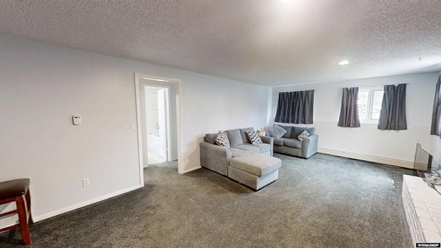 205 Daffodil, Casper, WY 82604 - living area featuring a textured ceiling, dark carpet, baseboards, and recessed lighting