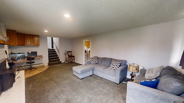 205 Daffodil, Casper, WY 82604 - living area with independent washer and dryer, a textured ceiling, recessed lighting, light carpet, and stairs