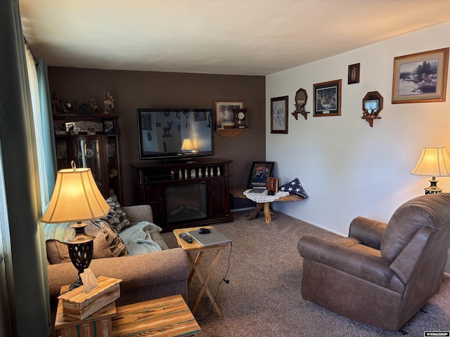 715 Emerald St, Kemmerer, WY 83101 - carpeted living room featuring a glass covered fireplace