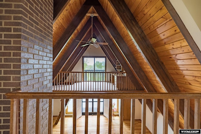 370 Aster, Casper, WY 82604 - detailed view of wood ceiling with exposed beams and a ceiling fan