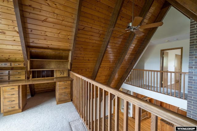 370 Aster, Casper, WY 82604 - hallway with light colored carpet, wooden ceiling, and an upstairs landing