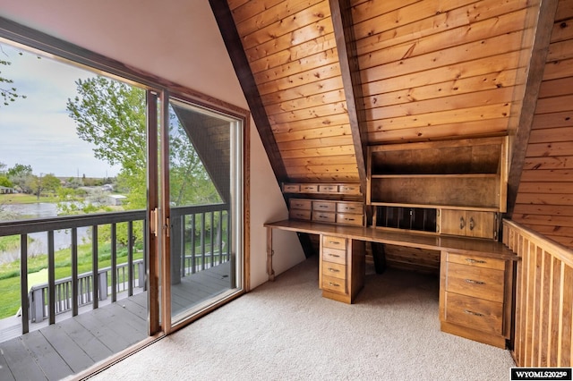 370 Aster, Casper, WY 82604 - unfurnished office featuring light carpet, lofted ceiling, and wood ceiling