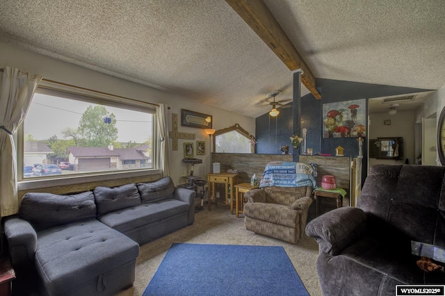 363 Oleander St, Casper, WY 82604 - living area featuring a textured ceiling, carpet, and ceiling fan