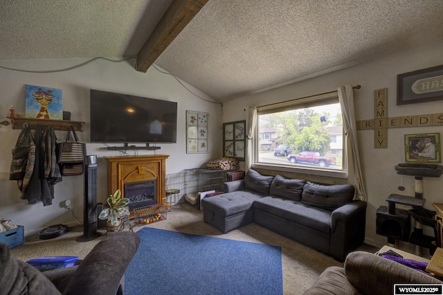 363 Oleander St, Casper, WY 82604 - living room with carpet floors, a fireplace, and a textured ceiling