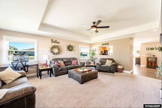 1291 Eagle View Dr, Buffalo, WY 82834 - living area with carpet floors, baseboards, ceiling fan, and a raised ceiling
