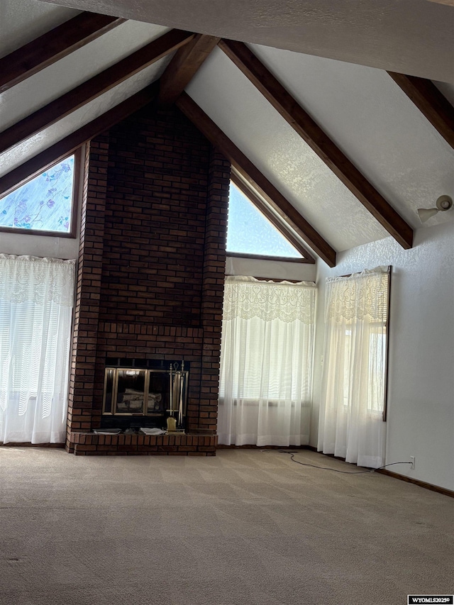 221 Rimrock Dr, Evanston, WY 82930 - unfurnished living room featuring carpet flooring and a brick fireplace