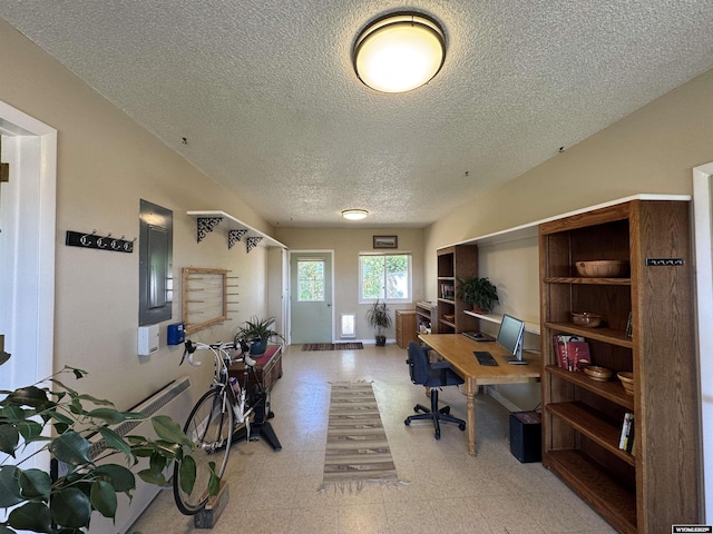 302 Clearview St, Saratoga, WY 82331 - office area with a textured ceiling, light floors, and baseboards