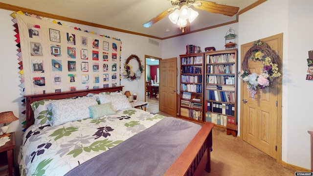 203 Rendezvous Rd, Riverton, WY 82501 - carpeted bedroom with ornamental molding and ceiling fan