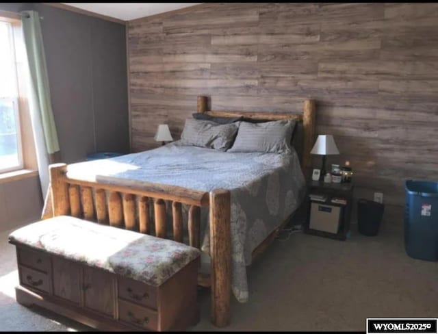 212 Vero Ln, Buffalo, WY 82834 - carpeted bedroom with wooden walls and multiple windows