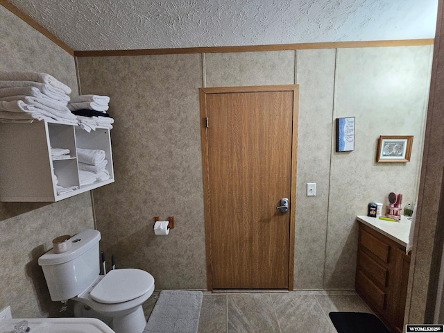 212 Vero Ln, Buffalo, WY 82834 - bathroom featuring toilet, a bidet, crown molding, vanity, and a textured ceiling