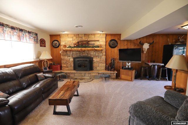 478 Upper French Creek Rd, Buffalo, WY 82834 - living area featuring wood walls and carpet flooring