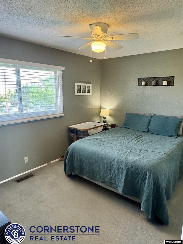 3024 Hamilton Way, Casper, WY 82609 - bedroom featuring baseboards, carpet flooring, ceiling fan, and a textured ceiling